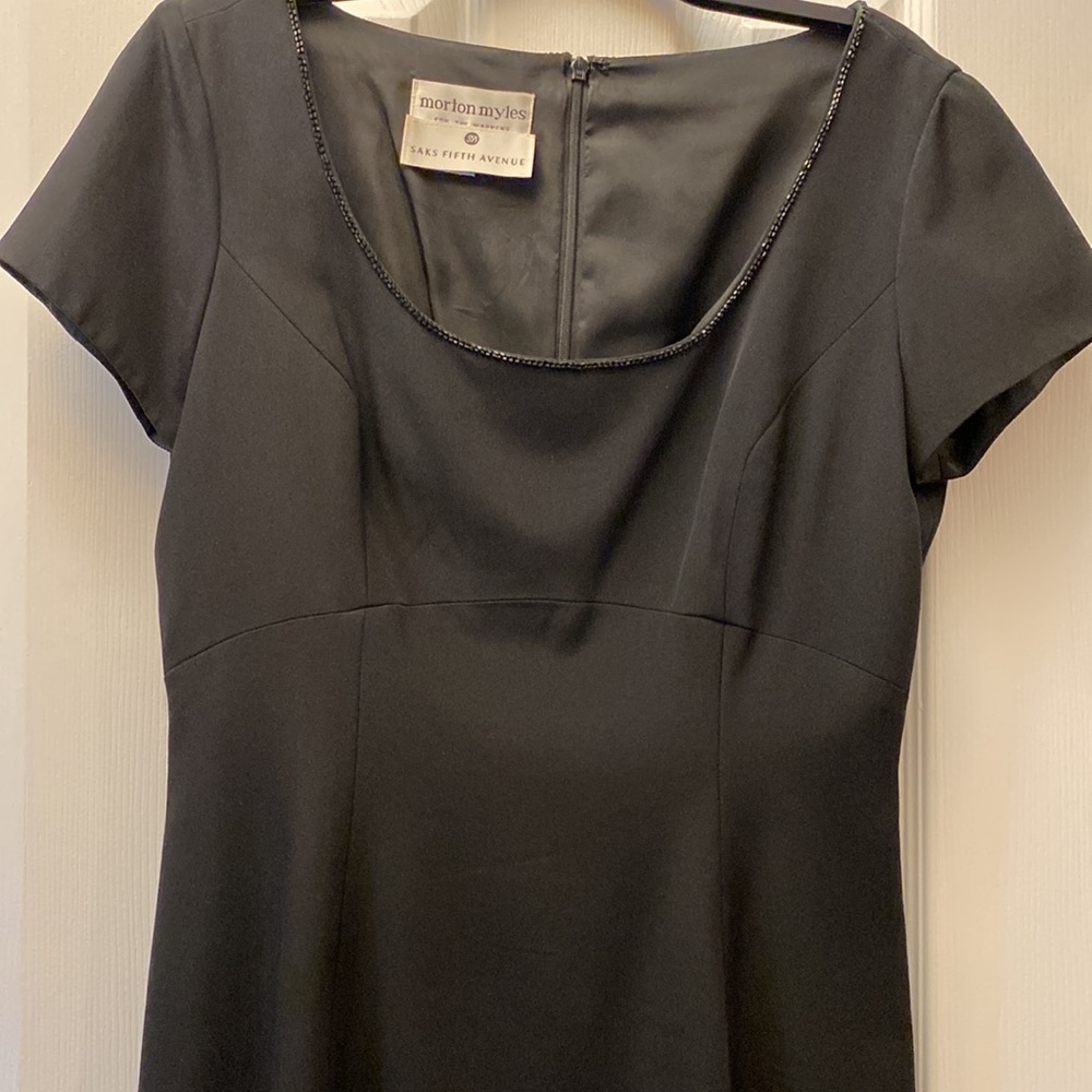 Morton Myles for Saks Fifth Ave- Black Silk Dress beaded neckline Ladies Size 12